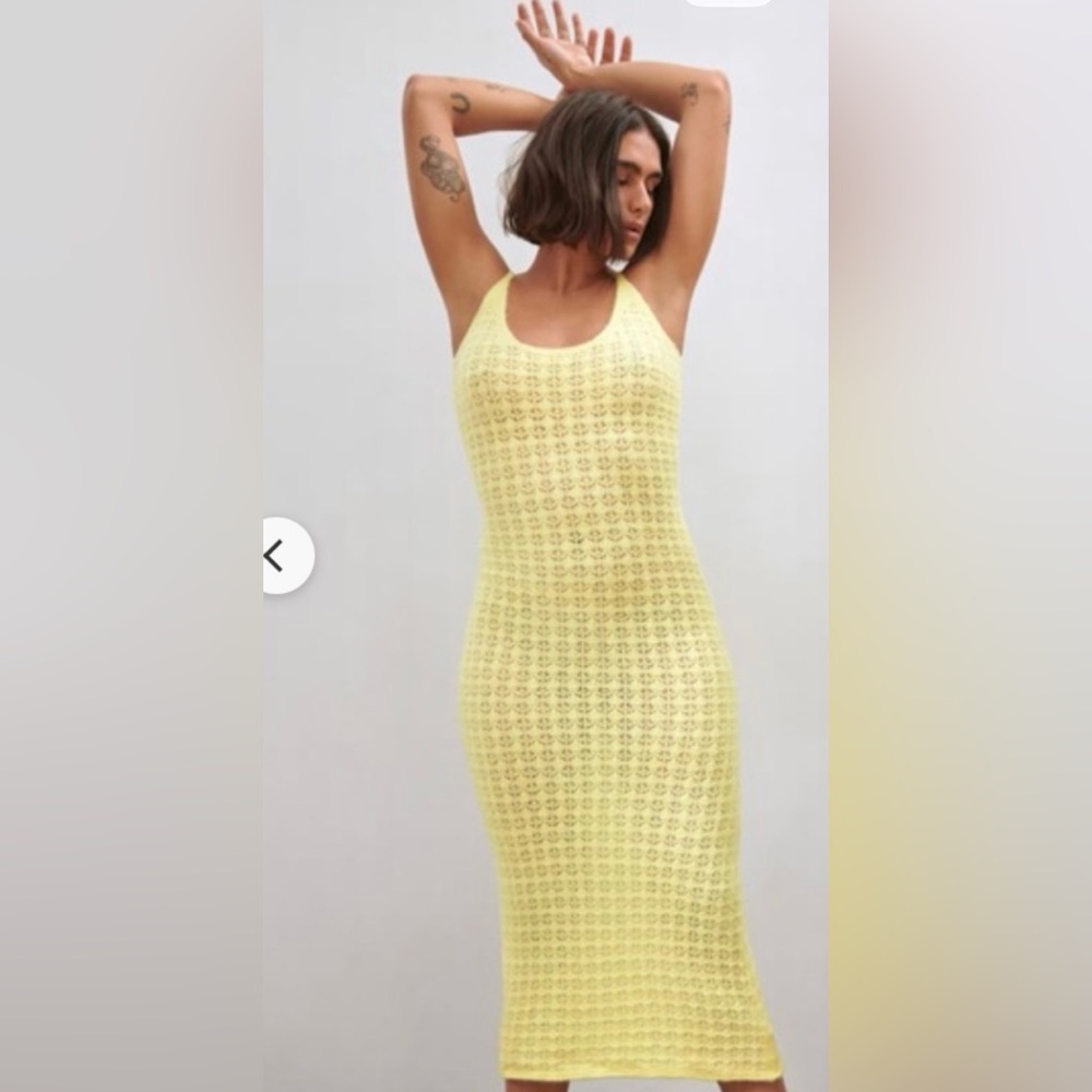 Zara Pointelle Knit Yellow Dress medium